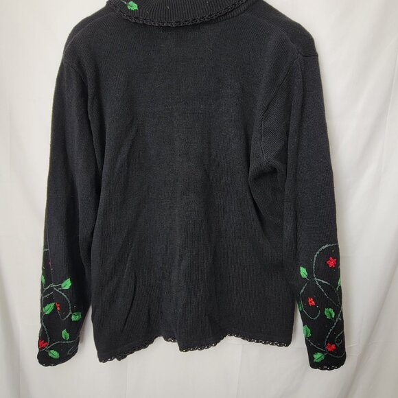 Women's Christmas Holiday Sweater Cardigan L Arriviste Poinsette - Picture 3 of 3